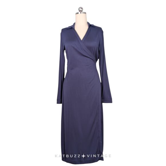 Quince Dresses & Skirts - Quince Silk Jersey Midi Wrap Dress L Navy Blue Basic Sleeve Classic Minimalist